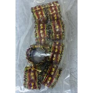 NIP Set Of 8 Handmade Boho Beaded Sequins 1” Napkin Rings Gold Brn Holiday Daily